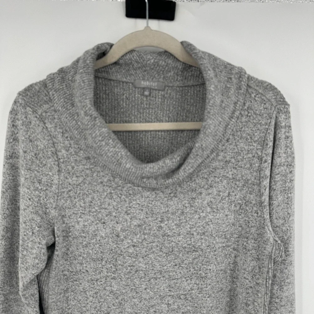 Habitat Sweater Womens Small Gray Cowl Neck Tunic‎ Pullover Ribbed Knit 35814